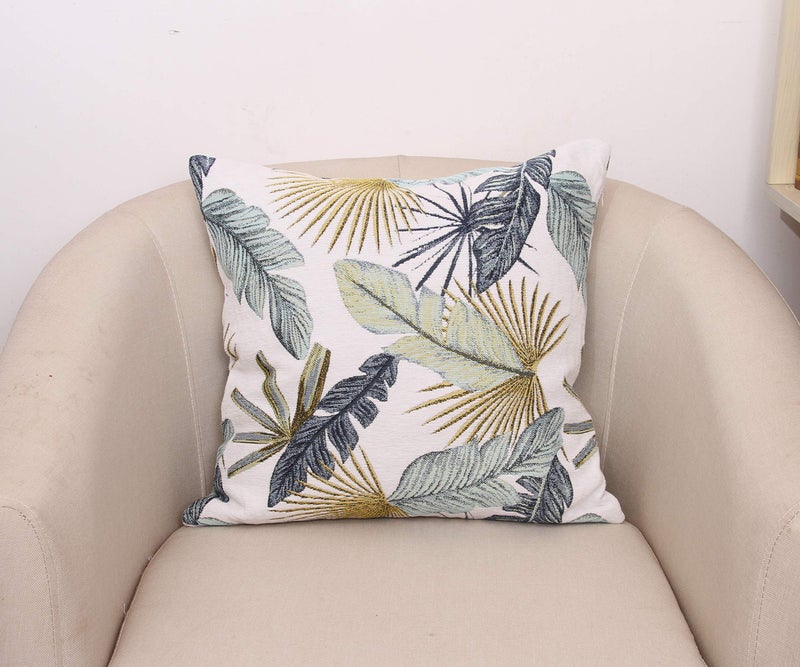 Yeiotsy Pillow Case, Decorative Tropical Leaf Throw Pillow Cover Heavy Fabric Jacquard Chenille (Yellow, 18 x 18 Inches) - Image 2